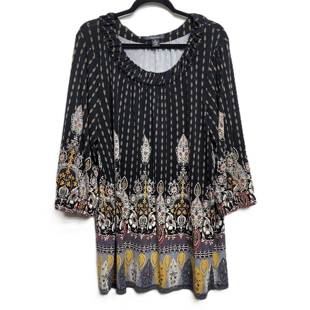 Style & Co. 3/4 Sleeve Black Patterned Tunic Shirt XL